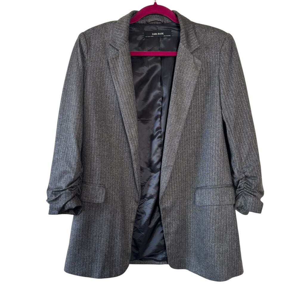 Zara Basic Preppy Gray Herringbone Blazer Jacket … - image 1